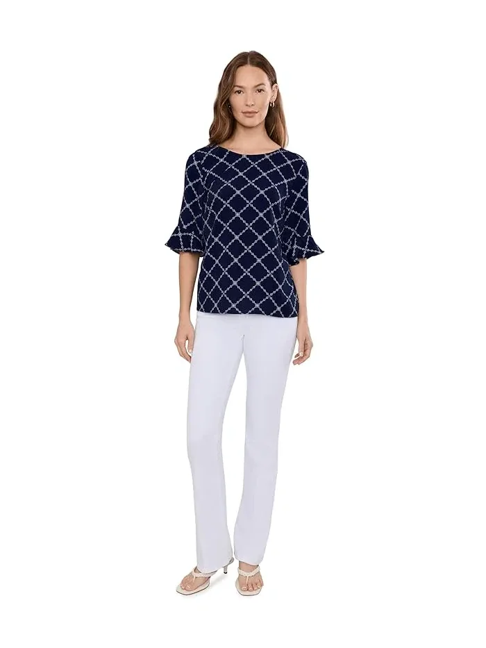 Блуза с оборками на рукавах Elbow Ruffle Cuff Crew Neck Top CeCe — 2
