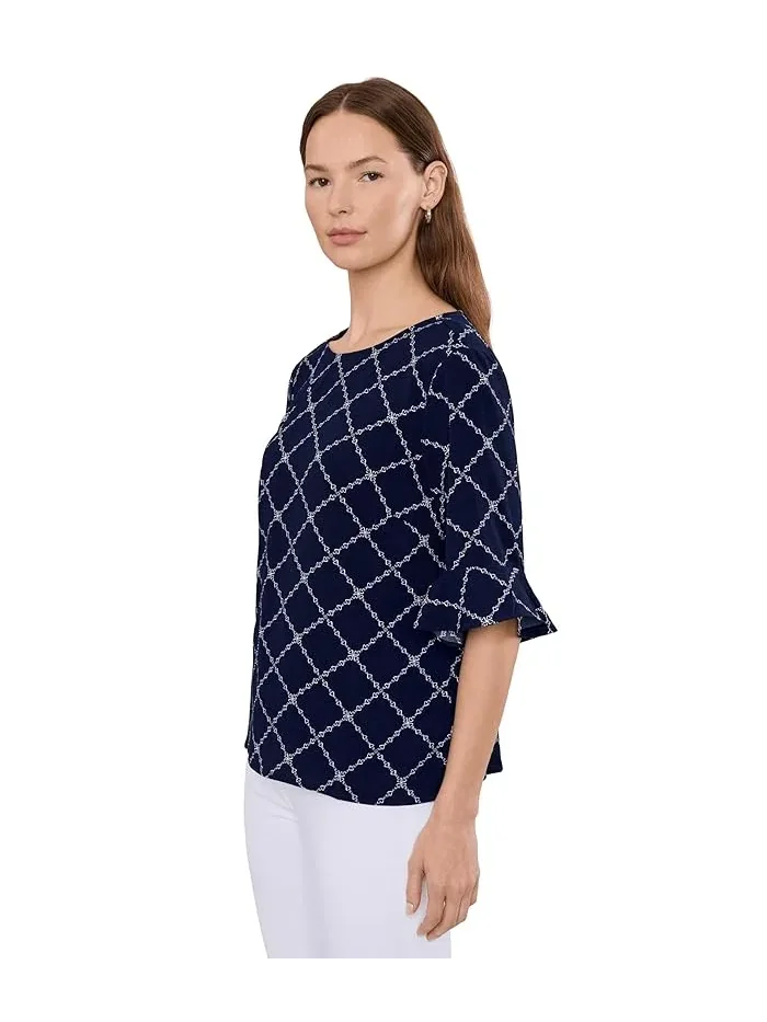 Блуза с оборками на рукавах Elbow Ruffle Cuff Crew Neck Top CeCe — 3
