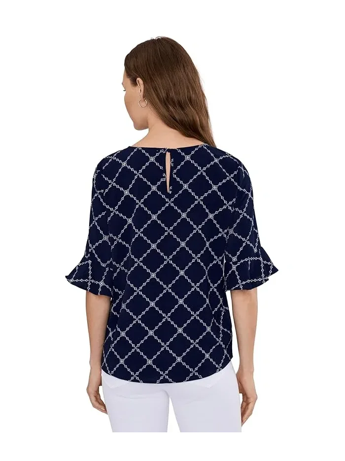 Блуза с оборками на рукавах Elbow Ruffle Cuff Crew Neck Top CeCe — 4