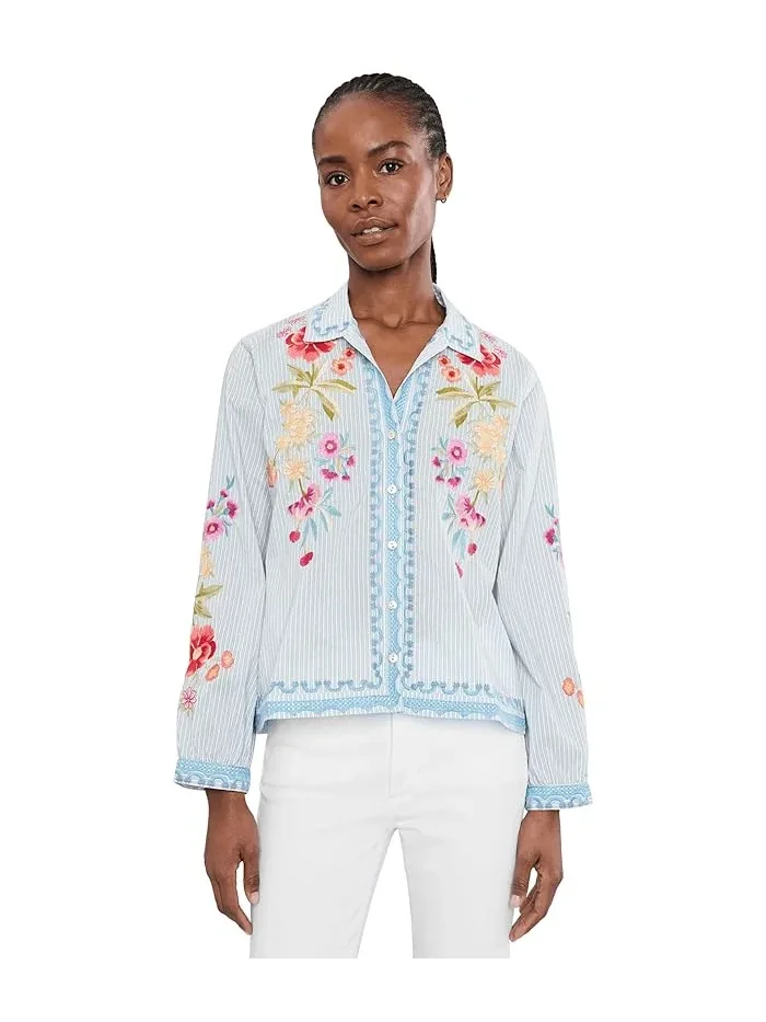 Блуза с вышивкой Open Neck Shirt Angela Johnny Was, Isara Stripe — 1