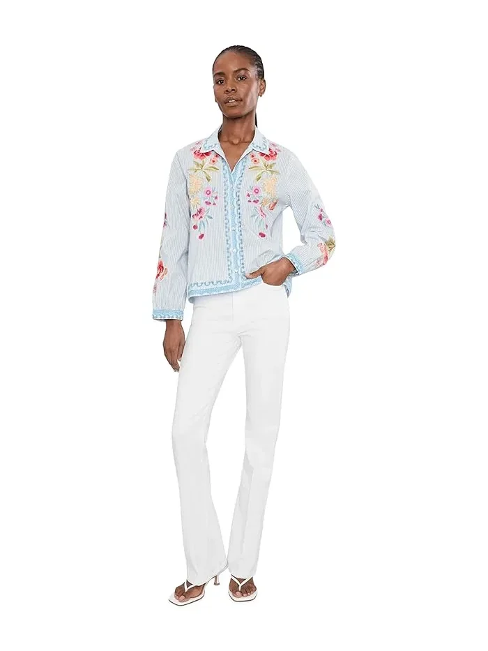 Блуза с вышивкой Open Neck Shirt Angela Johnny Was, Isara Stripe — 2