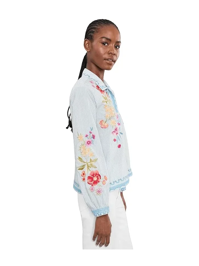 Блуза с вышивкой Open Neck Shirt Angela Johnny Was, Isara Stripe — 3