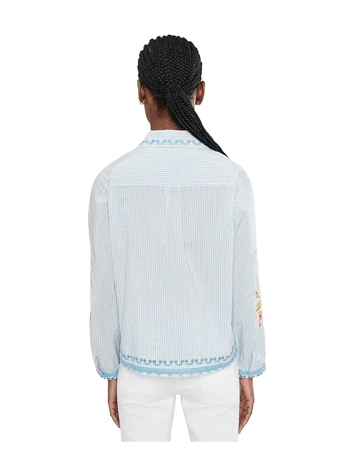 Блуза с вышивкой Open Neck Shirt Angela Johnny Was, Isara Stripe — 4