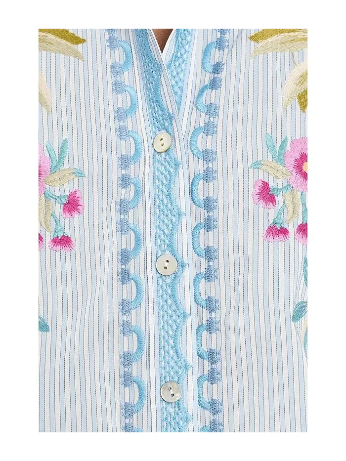 Блуза с вышивкой Open Neck Shirt Angela Johnny Was, Isara Stripe — 5