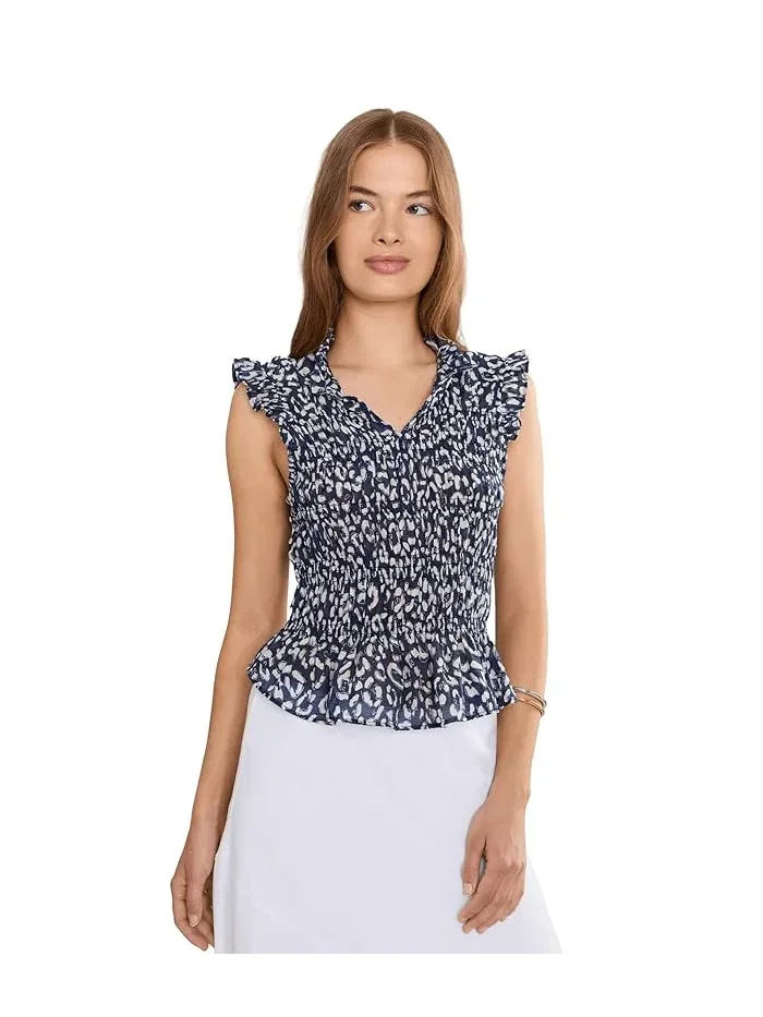 Блуза с леопардовым принтом Petite Leopard Sketch Smocked Top NIC+ZOE — мульти