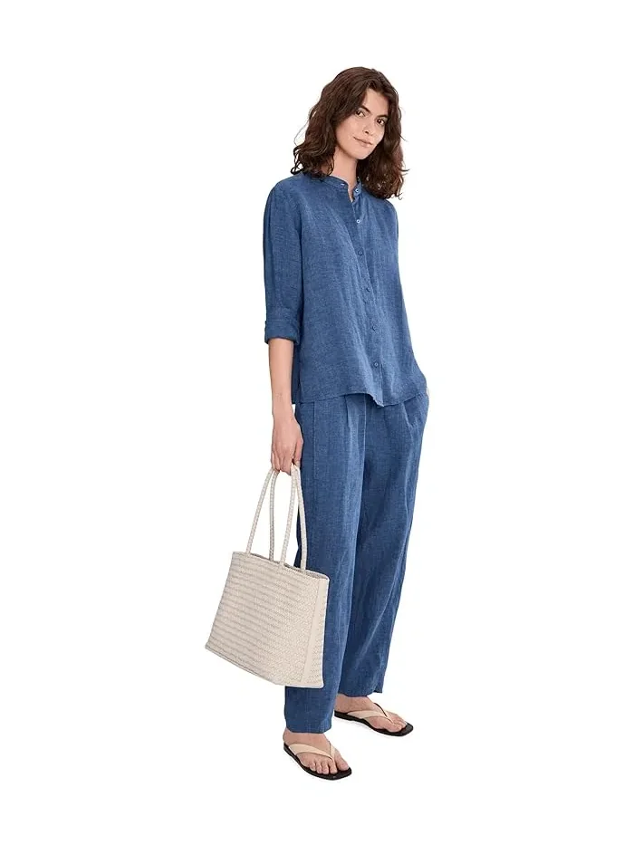Блуза с мандариновым воротником Washed Organic Linen Delave Eileen Fisher — 2