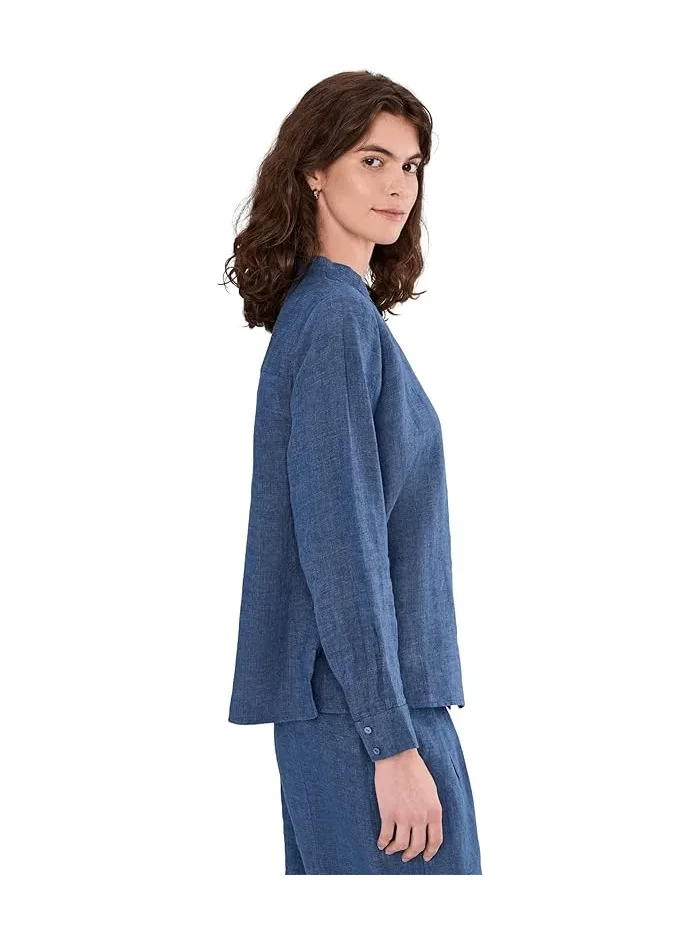 Блуза с мандариновым воротником Washed Organic Linen Delave Eileen Fisher — 3
