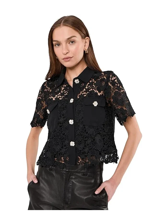 Блузка кружевная с коротким рукавом Patch Pocket CeCe — 1
