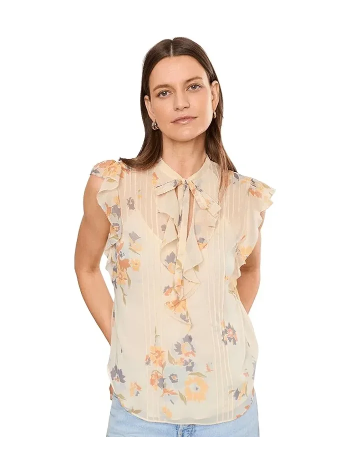 Блуза с цветочным принтом защипами и галстуком Lauren Ralph Lauren — 1