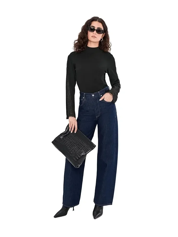 Блуза с воротником-стойкой и колокольчиками стразами Vince Camuto — 2