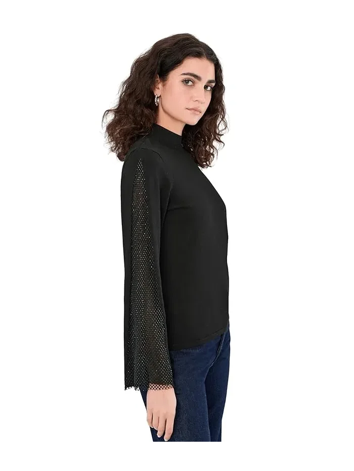 Блуза с воротником-стойкой и колокольчиками стразами Vince Camuto — 3
