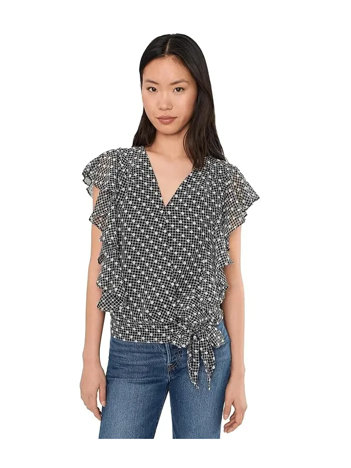 Блуза с рюшами короткими рукавами Liverpool Los Angeles Black/White Plaid — 1