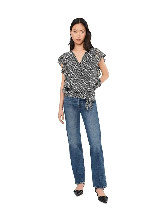 Блуза с рюшами короткими рукавами Liverpool Los Angeles Black/White Plaid — 2