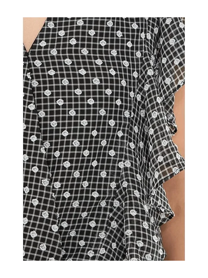 Блуза с рюшами короткими рукавами Liverpool Los Angeles Black/White Plaid — 5