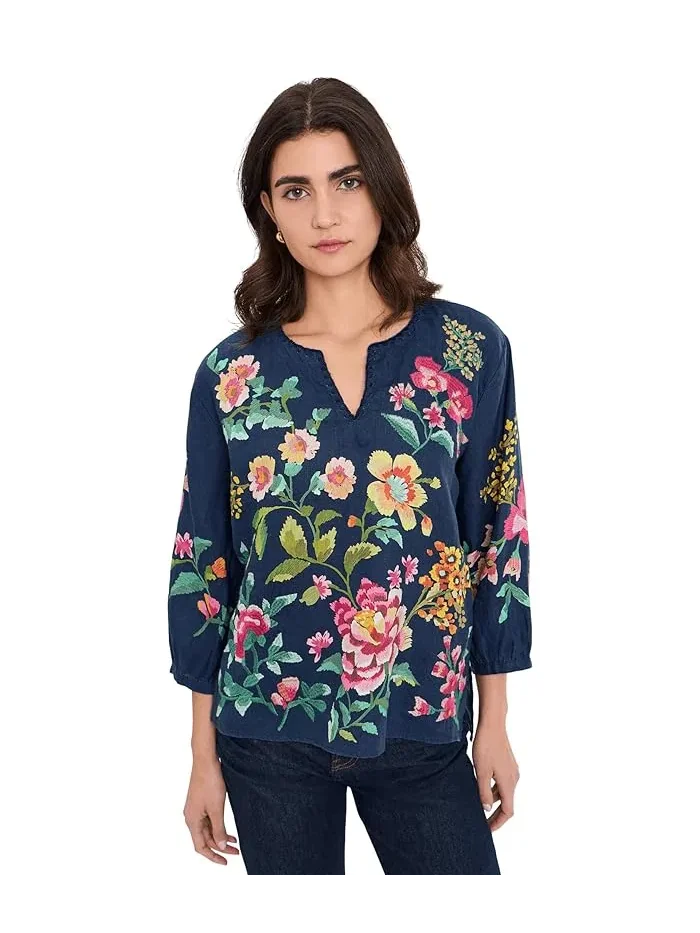 Блуза с вырезом капля льняная Split-Neck Linen Blouse Johnny Was — 1