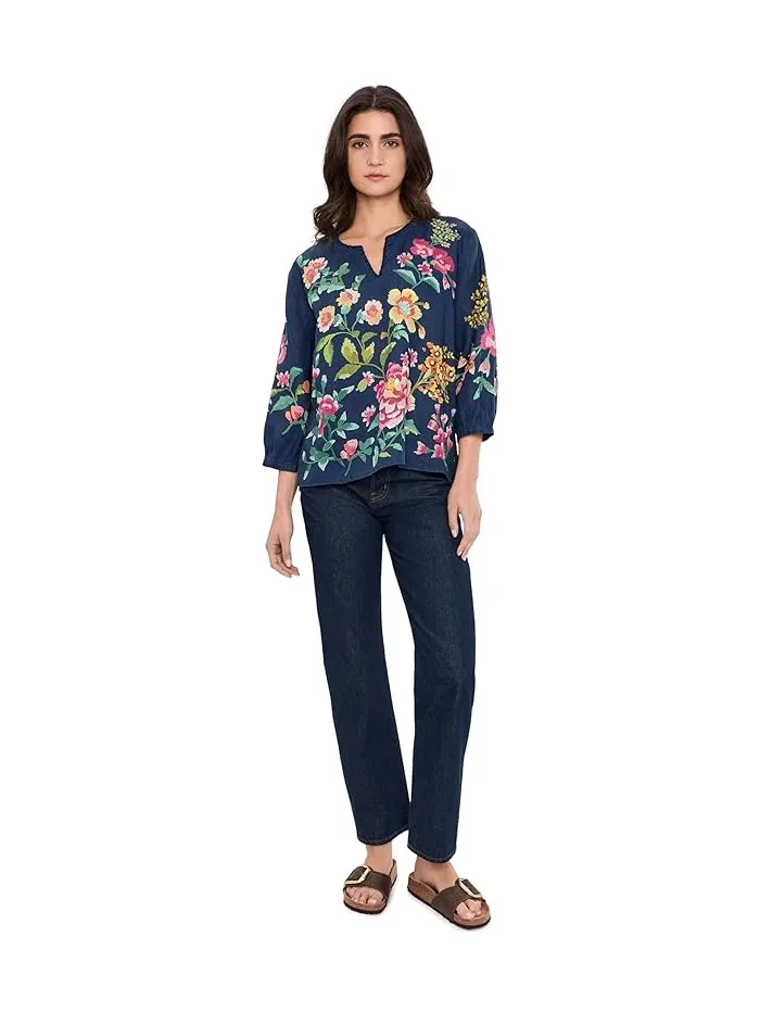 Блуза с вырезом капля льняная Split-Neck Linen Blouse Johnny Was — 2