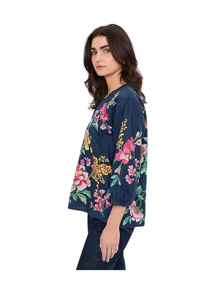 Блуза с вырезом капля льняная Split-Neck Linen Blouse Johnny Was — 3