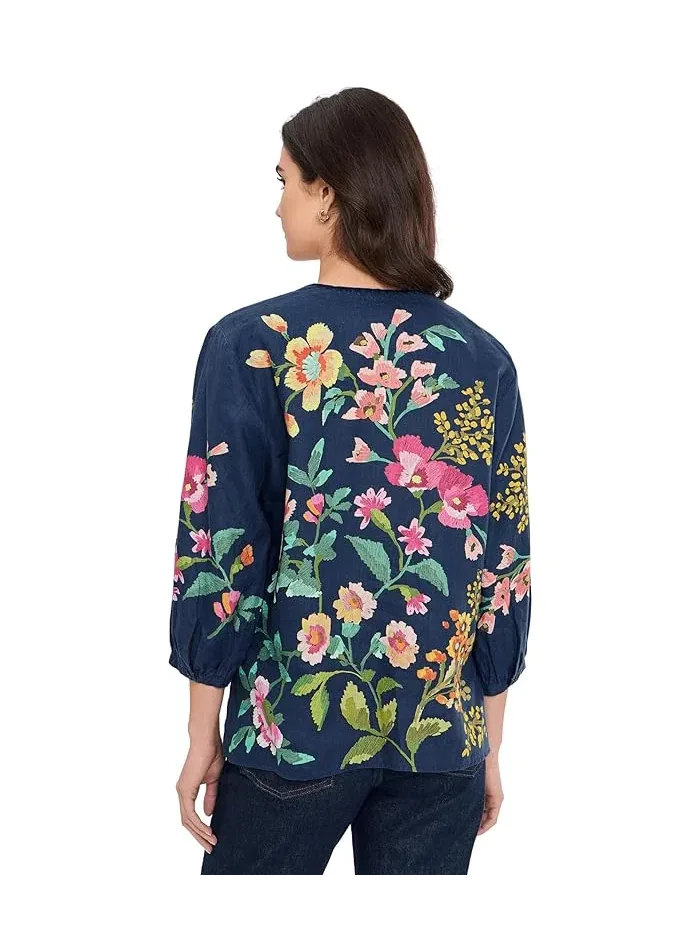 Блуза с вырезом капля льняная Split-Neck Linen Blouse Johnny Was — 4