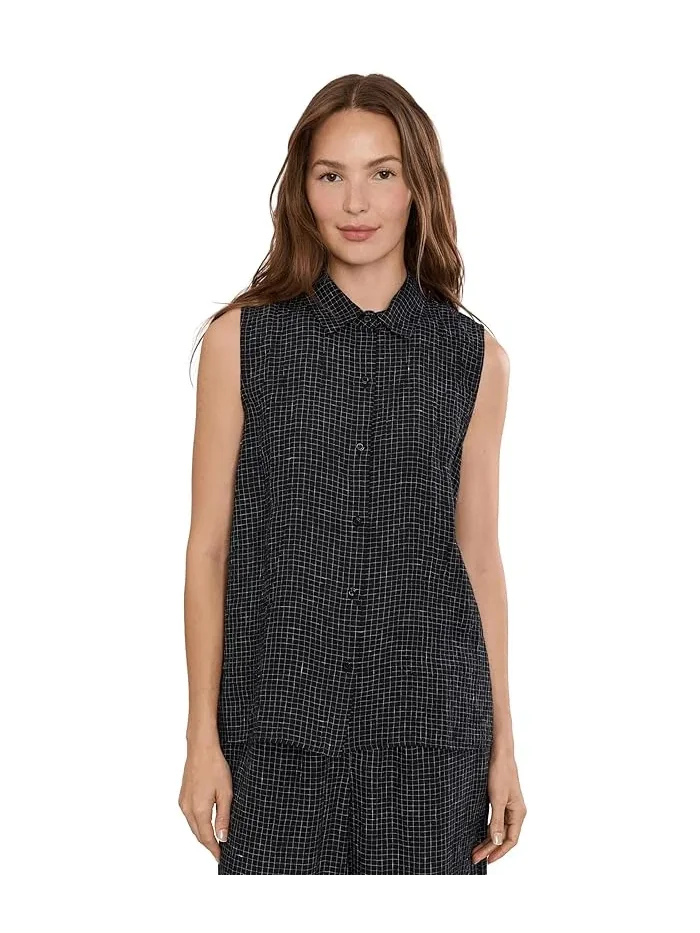 Рубашка из органического льна Puckered Organic Linen Grid Classic Collar Shirt Eileen Fisher — 1