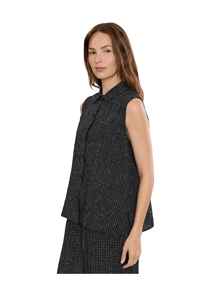 Рубашка из органического льна Puckered Organic Linen Grid Classic Collar Shirt Eileen Fisher — 3