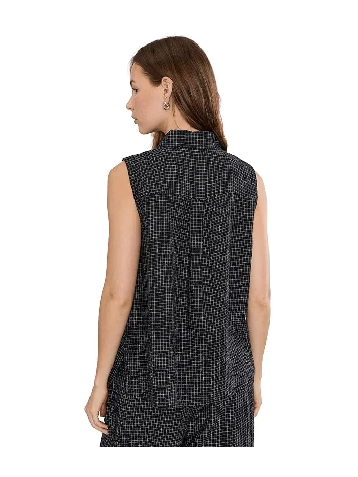 Рубашка из органического льна Puckered Organic Linen Grid Classic Collar Shirt Eileen Fisher — 4