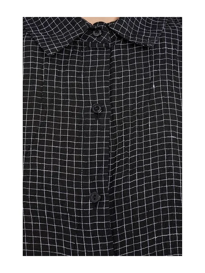 Рубашка из органического льна Puckered Organic Linen Grid Classic Collar Shirt Eileen Fisher — 5