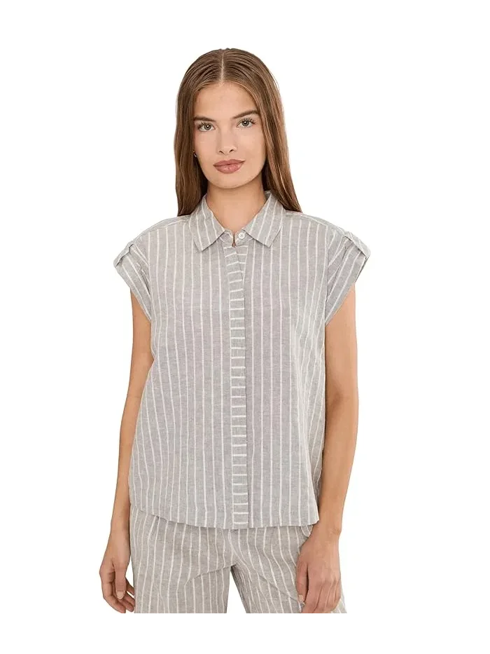 Рубашка из льна с люрексом Petite Lurex Linen Resort Shirt NIC+ZOE — 1