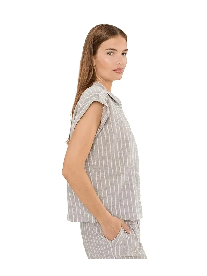 Рубашка из льна с люрексом Petite Lurex Linen Resort Shirt NIC+ZOE — 3