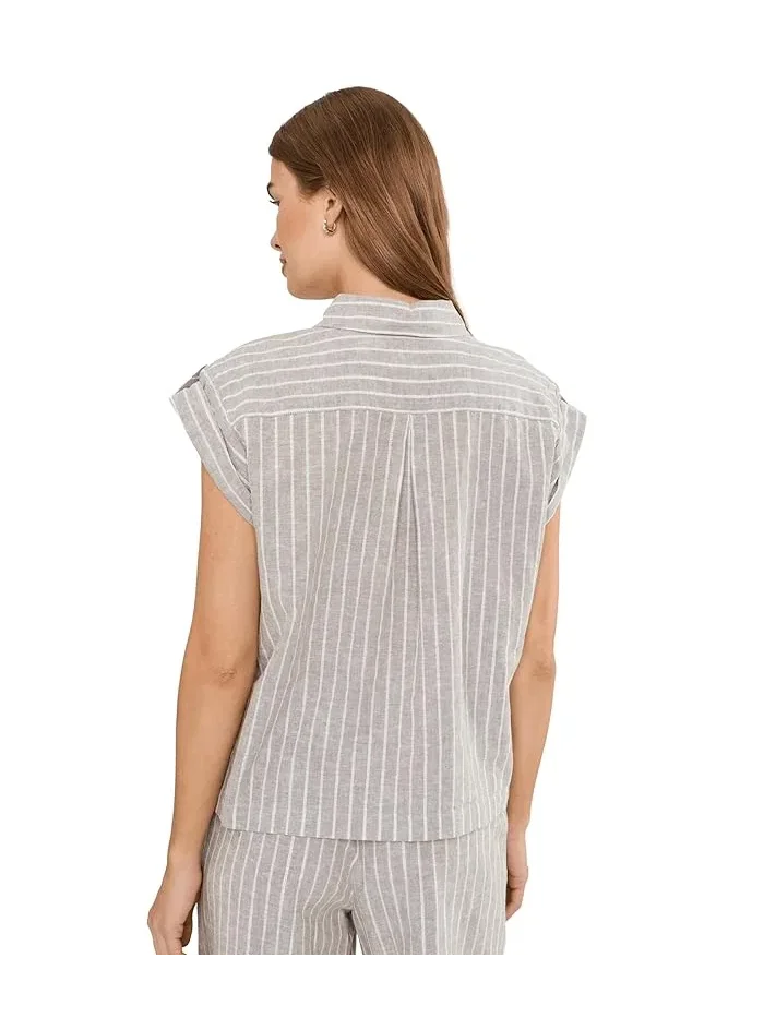 Рубашка из льна с люрексом Petite Lurex Linen Resort Shirt NIC+ZOE — 4