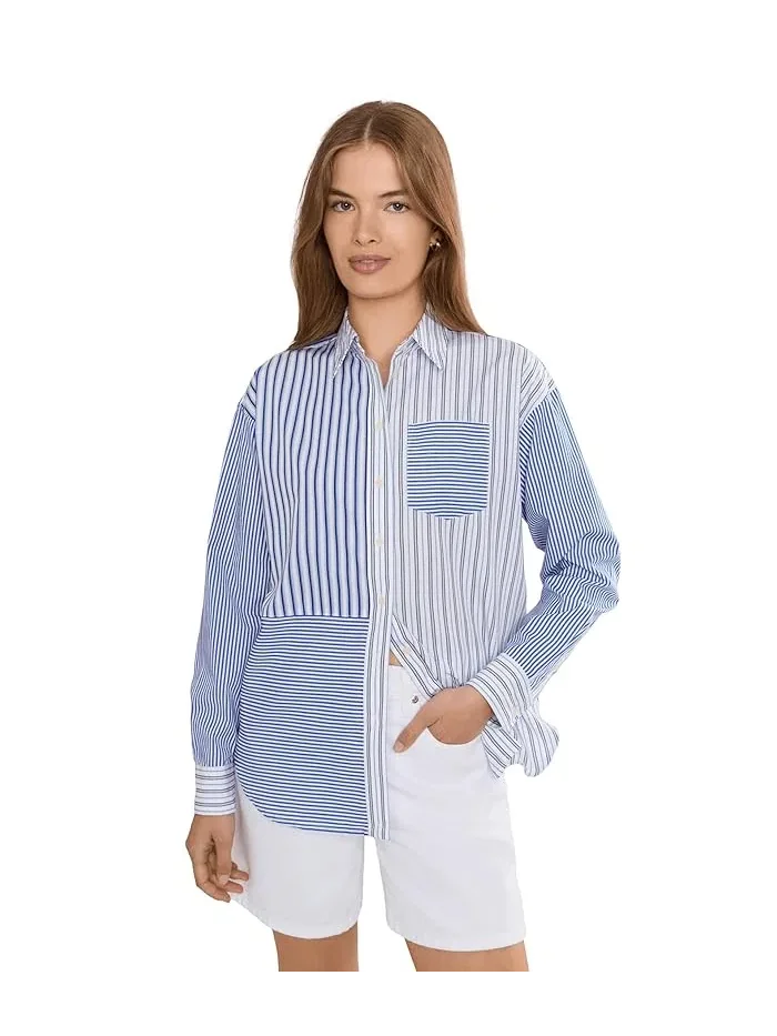 Рубашка свободного кроя полосатая Petite Relaxed Fit Striped Broadcloth Shirt Lauren Ralph Lauren — 1