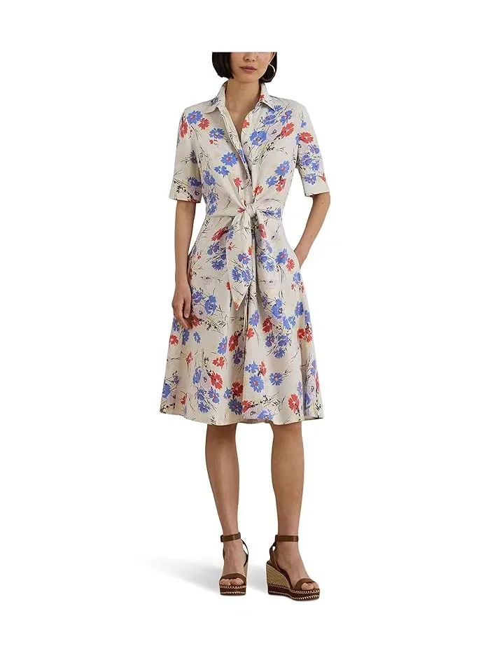 Платье-рубашка с цветочным принтом Floral Tie-Front Linen Shirtdress Lauren Ralph Lauren — 1