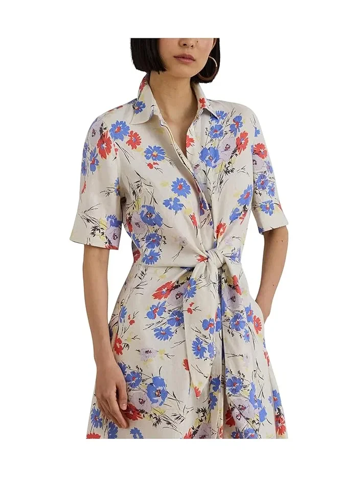 Платье-рубашка с цветочным принтом Floral Tie-Front Linen Shirtdress Lauren Ralph Lauren — 3