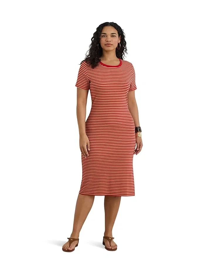 Платье-футболка полосатое Petite Striped Cotton-Blend Ribbed Tee Dress Lauren Ralph Lauren — 1