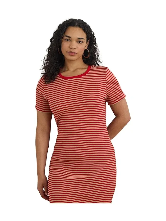 Платье-футболка полосатое Petite Striped Cotton-Blend Ribbed Tee Dress Lauren Ralph Lauren — 3