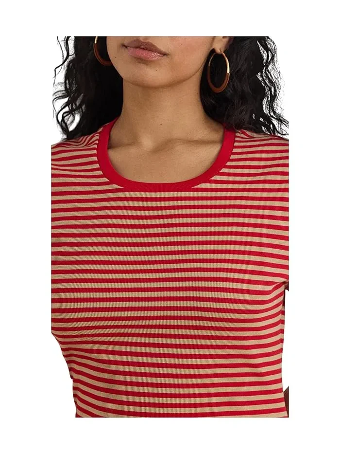 Платье-футболка полосатое Petite Striped Cotton-Blend Ribbed Tee Dress Lauren Ralph Lauren — 4