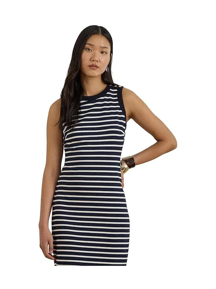 Платье-футляр полосатое Striped Snap-Trim Ponte Sheath Dress Lauren Ralph Lauren — 2