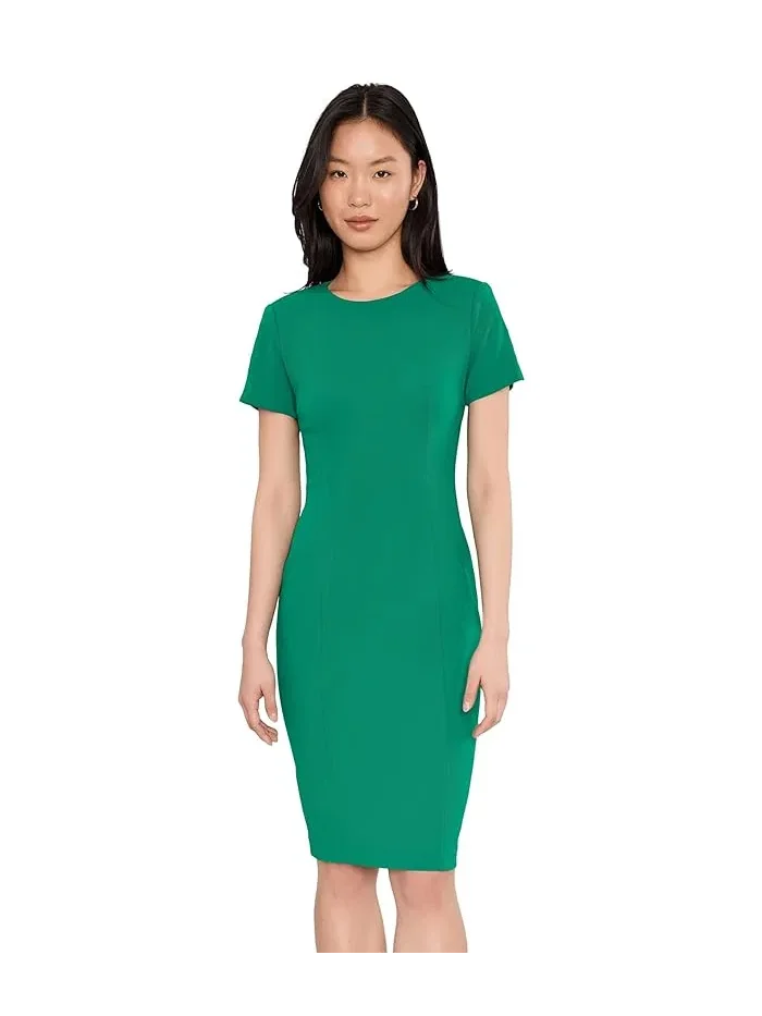 Платье-футляр с круглым вырезом Scuba Crepe Short Key Hole Short Sleeve Sheath Calvin Klein — 1