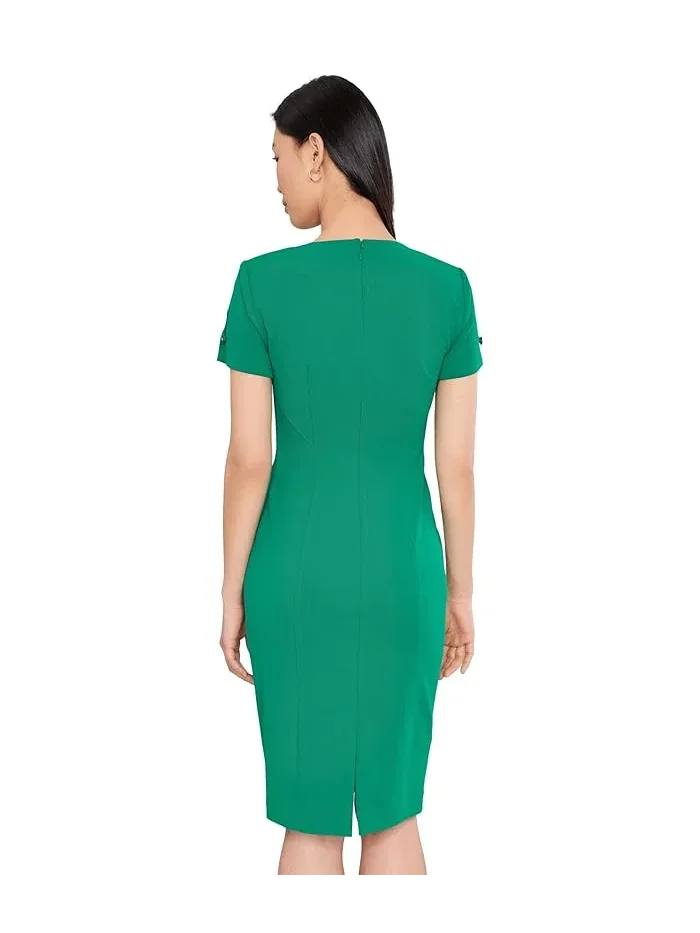 Платье-футляр с круглым вырезом Scuba Crepe Short Key Hole Short Sleeve Sheath Calvin Klein — 4