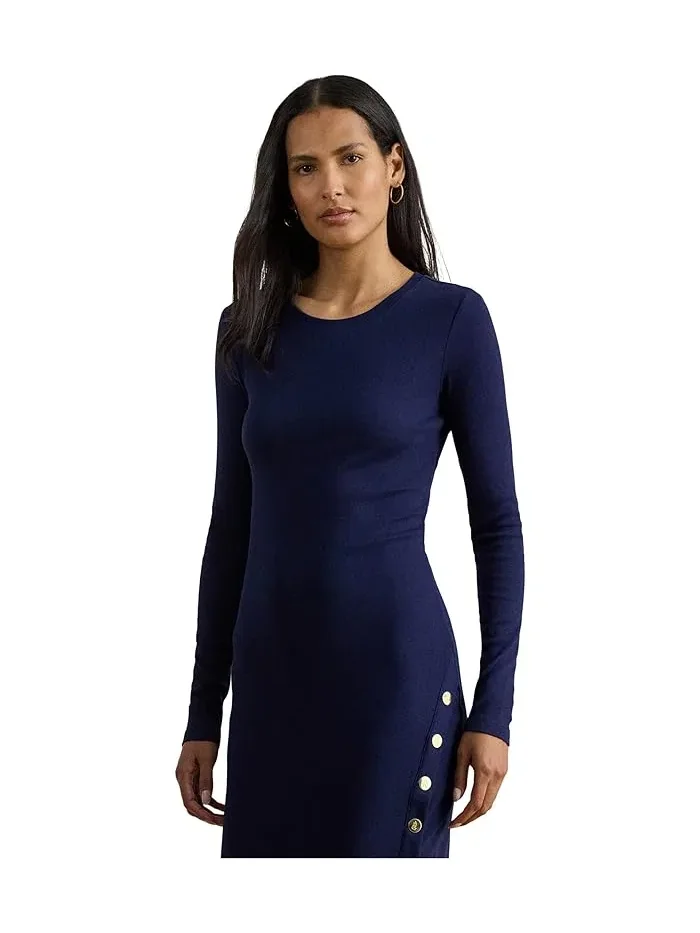 Платье трикотажное с пуговицами модель Button-trim Ribbed Cotton-blend Lauren Ralph Lauren — 3