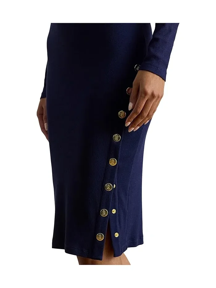 Платье трикотажное с пуговицами модель Button-trim Ribbed Cotton-blend Lauren Ralph Lauren — 4
