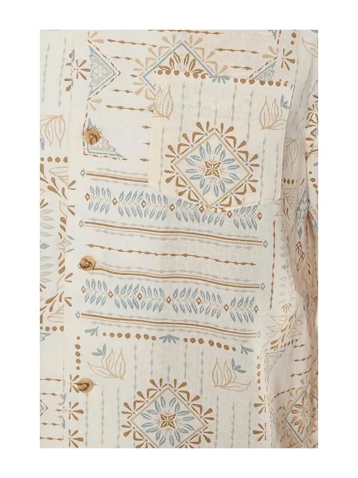 Рубашка повседневная Aloha Linen Camp Shirt Short Sleeve Pendleton, Laurel Grove Ecru — 5