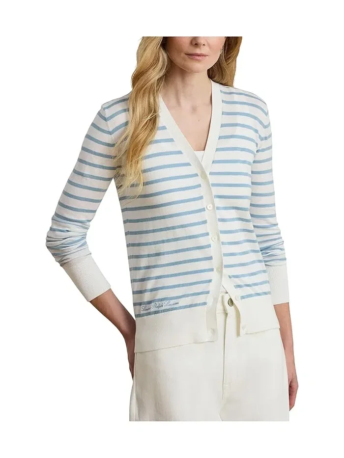 Кардиган хлопковый полосатый V-образный вырез Lauren Ralph Lauren — 1