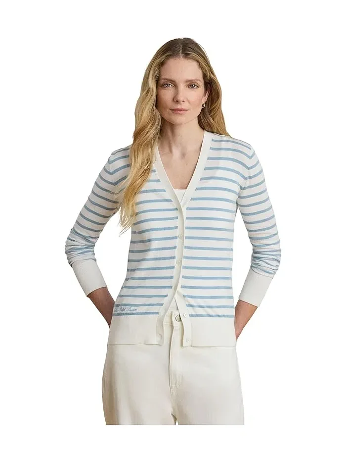 Кардиган хлопковый полосатый V-образный вырез Lauren Ralph Lauren — 4