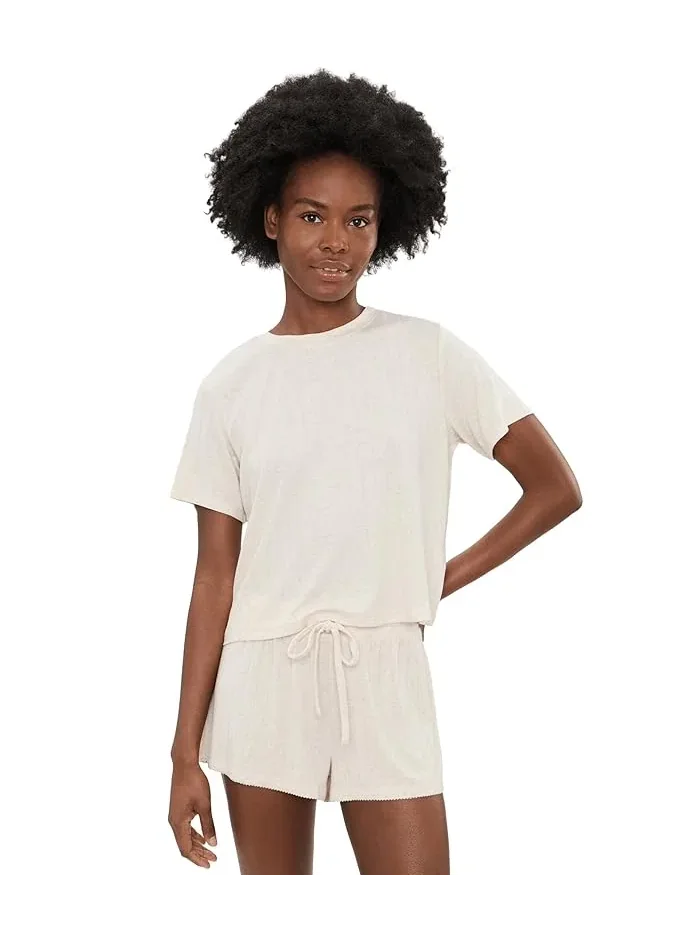 Спальный комплект из модала Cloud Modal Shorties Set HONEYDEW, Heather Oatmeal — бежевый