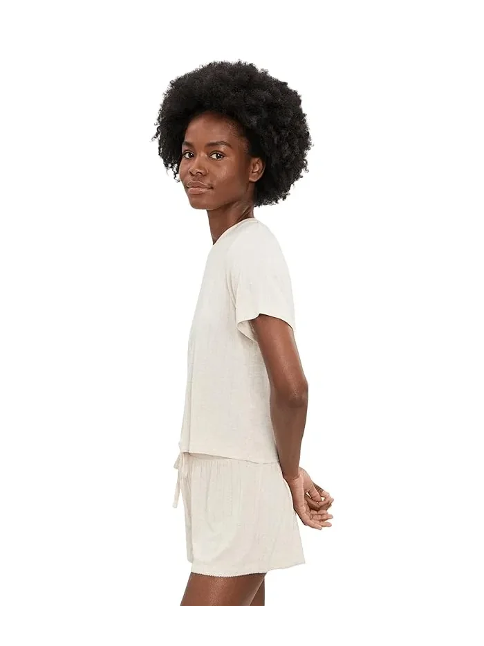 Спальный комплект из модала Cloud Modal Shorties Set HONEYDEW, Heather Oatmeal — 2