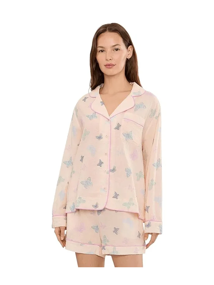 Пижама Long Sleeve Shorties Good Life HONEYDEW, Flora Stripe — розовый