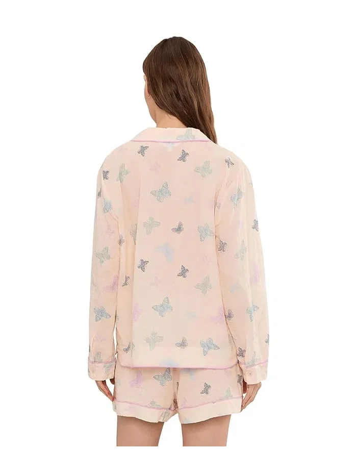 Пижама Long Sleeve Shorties Good Life HONEYDEW, Flora Stripe — 4