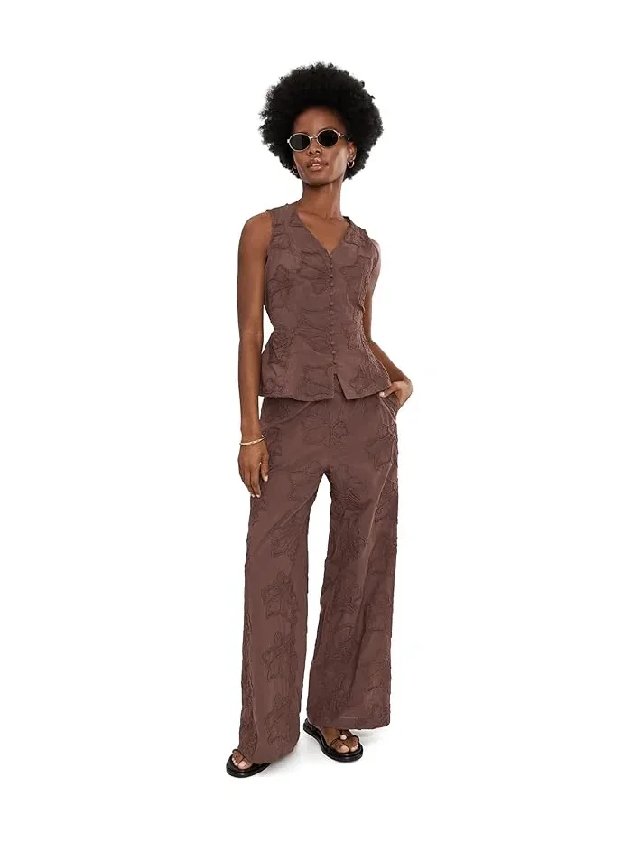 Брюки прямого кроя с цветочной вышивкой Pull On Straight Leg Pants Vince Camuto — 2
