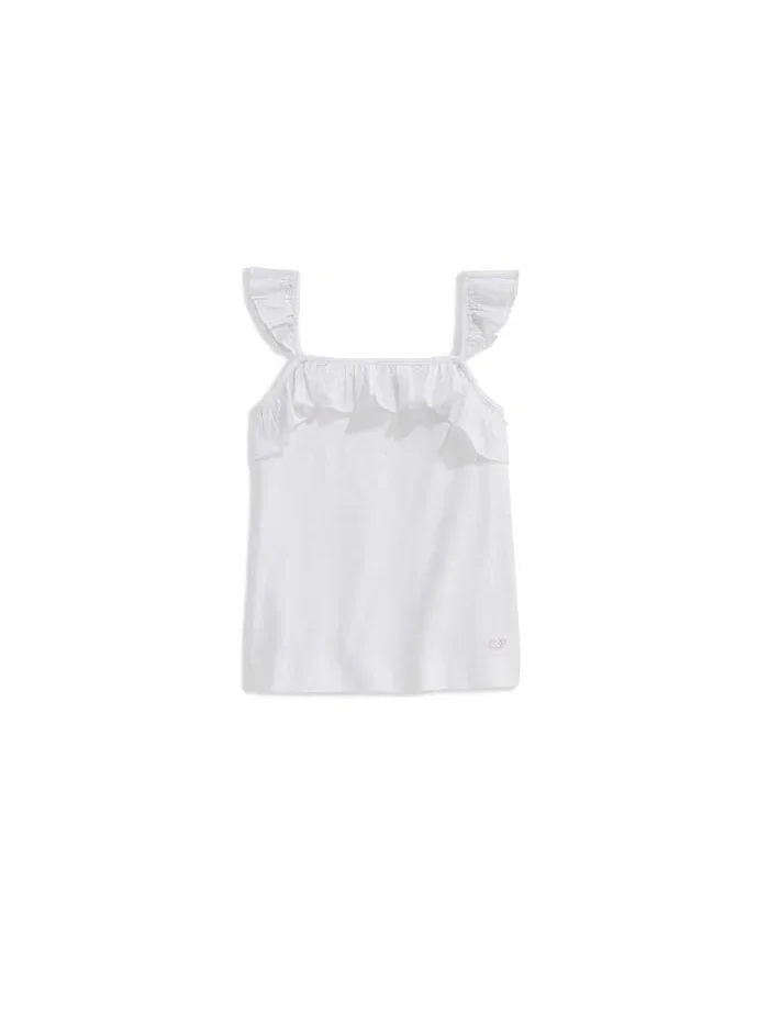 Топ с рюшами Tank Vineyard Vines Kids — бежевый