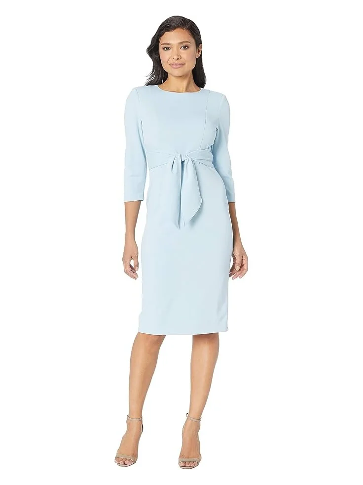 Платье Adrianna Papell Knit Crepe Tie Waist Sheath — изображение 1 из 4, синий